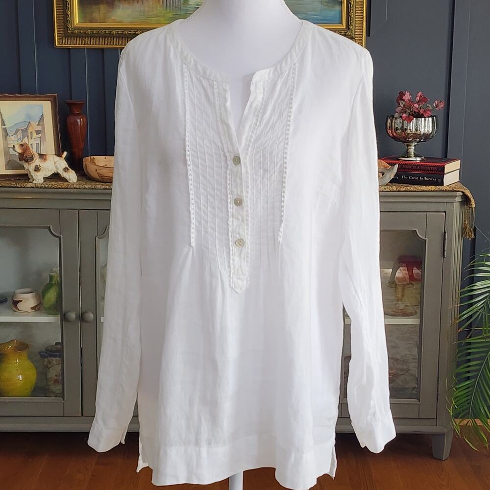 J. Jill Love Linen White Tunic Blouse Size Sm